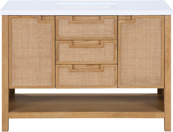 Meridian Furniture Soren Solid Wood Bathroom Vanity with Cane Drawer Fronts and Stone Top for Modern Bathrooms Natural 48 inches 690Natural-48