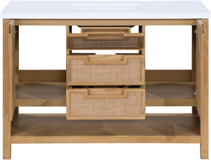 Meridian Furniture Soren Solid Wood Bathroom Vanity with Cane Drawer Fronts and Stone Top for Modern Bathrooms Natural 48 inches 690Natural-48