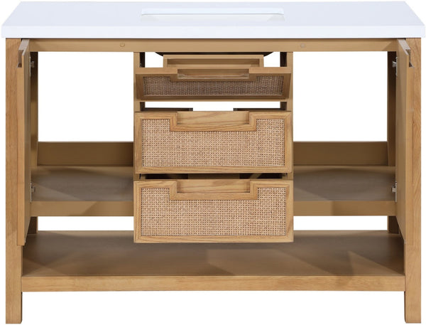 Meridian Furniture Soren Solid Wood Bathroom Vanity with Cane Drawer Fronts and Stone Top for Modern Bathrooms Natural 48 inches 690Natural-48
