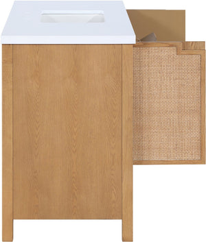Meridian Furniture Soren Solid Wood Bathroom Vanity with Cane Drawer Fronts and Stone Top for Modern Bathrooms Natural 48 inches 690Natural-48
