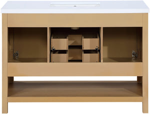 Meridian Furniture Soren Solid Wood Bathroom Vanity with Cane Drawer Fronts and Stone Top for Modern Bathrooms Natural 48 inches 690Natural-48