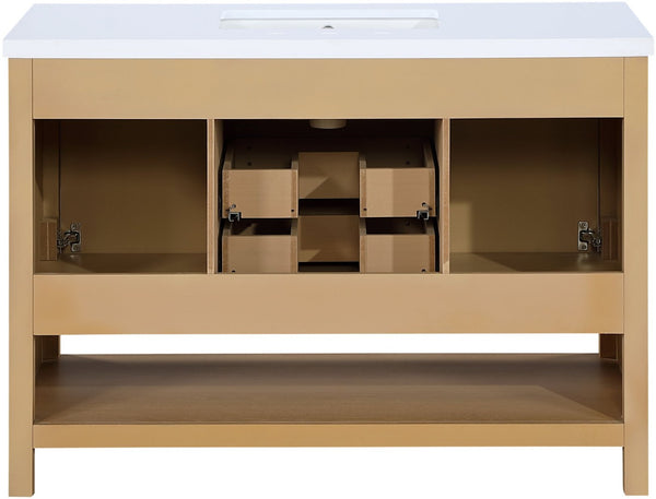 Meridian Furniture Soren Solid Wood Bathroom Vanity with Cane Drawer Fronts and Stone Top for Modern Bathrooms Natural 48 inches 690Natural-48