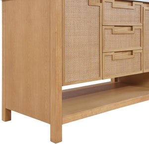 Meridian Furniture Soren Solid Wood Bathroom Vanity with Cane Drawer Fronts and Stone Top for Modern Bathrooms Natural 48 inches 690Natural-48