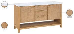 Meridian Furniture Soren Solid Wood Bathroom Vanity with Cane Drawer Fronts and Stone Top for Modern Bathrooms Natural 60 inches 690Natural-60