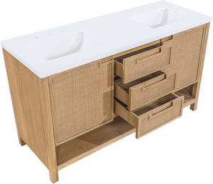 Meridian Furniture Soren Solid Wood Bathroom Vanity with Cane Drawer Fronts and Stone Top for Modern Bathrooms Natural 60 inches 690Natural-60