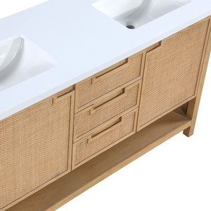 Meridian Furniture Soren Solid Wood Bathroom Vanity with Cane Drawer Fronts and Stone Top for Modern Bathrooms Natural 60 inches 690Natural-60