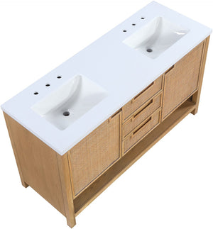 Meridian Furniture Soren Solid Wood Bathroom Vanity with Cane Drawer Fronts and Stone Top for Modern Bathrooms Natural 60 inches 690Natural-60