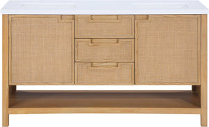 Meridian Furniture Soren Solid Wood Bathroom Vanity with Cane Drawer Fronts and Stone Top for Modern Bathrooms Natural 60 inches 690Natural-60
