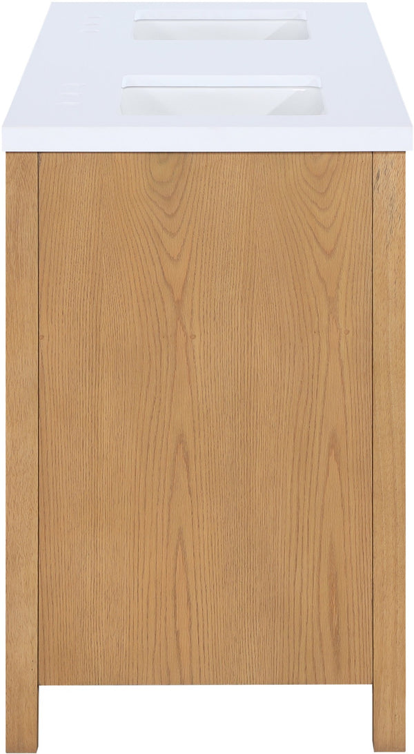 Meridian Furniture Soren Solid Wood Bathroom Vanity with Cane Drawer Fronts and Stone Top for Modern Bathrooms Natural 60 inches 690Natural-60