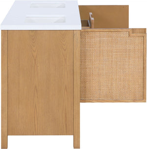 Meridian Furniture Soren Solid Wood Bathroom Vanity with Cane Drawer Fronts and Stone Top for Modern Bathrooms Natural 60 inches 690Natural-60