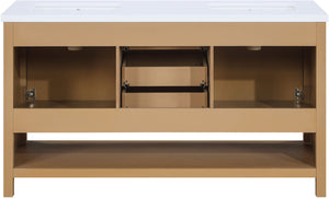 Meridian Furniture Soren Solid Wood Bathroom Vanity with Cane Drawer Fronts and Stone Top for Modern Bathrooms Natural 60 inches 690Natural-60