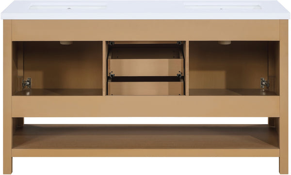 Meridian Furniture Soren Solid Wood Bathroom Vanity with Cane Drawer Fronts and Stone Top for Modern Bathrooms Natural 60 inches 690Natural-60
