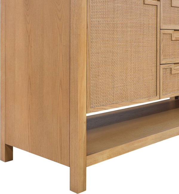 Meridian Furniture Soren Solid Wood Bathroom Vanity with Cane Drawer Fronts and Stone Top for Modern Bathrooms Natural 60 inches 690Natural-60