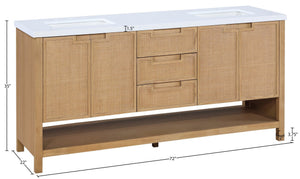 Meridian Furniture Soren Solid Wood Bathroom Vanity with Cane Drawer Fronts and Stone Top for Modern Bathrooms Natural 72 inches 690Natural-72