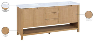 Meridian Furniture Soren Solid Wood Bathroom Vanity with Cane Drawer Fronts and Stone Top for Modern Bathrooms Natural 72 inches 690Natural-72