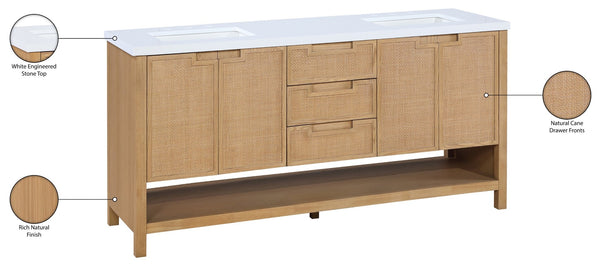 Meridian Furniture Soren Solid Wood Bathroom Vanity with Cane Drawer Fronts and Stone Top for Modern Bathrooms Natural 72 inches 690Natural-72