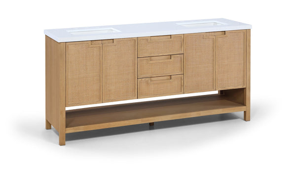 Meridian Furniture Soren Solid Wood Bathroom Vanity with Cane Drawer Fronts and Stone Top for Modern Bathrooms Natural 72 inches 690Natural-72
