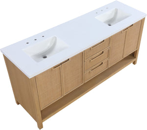 Meridian Furniture Soren Solid Wood Bathroom Vanity with Cane Drawer Fronts and Stone Top for Modern Bathrooms Natural 72 inches 690Natural-72