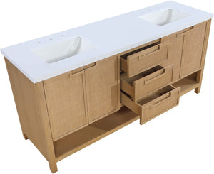 Meridian Furniture Soren Solid Wood Bathroom Vanity with Cane Drawer Fronts and Stone Top for Modern Bathrooms Natural 72 inches 690Natural-72