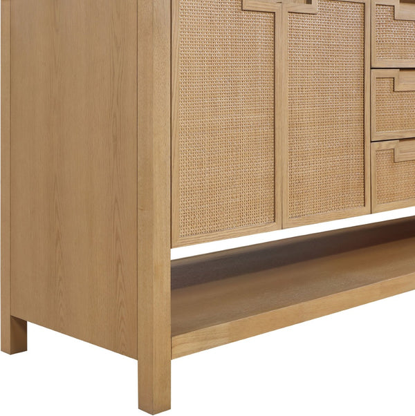 Meridian Furniture Soren Solid Wood Bathroom Vanity with Cane Drawer Fronts and Stone Top for Modern Bathrooms Natural 72 inches 690Natural-72