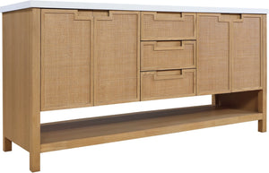 Meridian Furniture Soren Solid Wood Bathroom Vanity with Cane Drawer Fronts and Stone Top for Modern Bathrooms Natural 72 inches 690Natural-72
