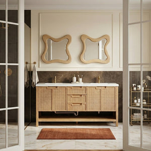 Meridian Furniture Soren Solid Wood Bathroom Vanity with Cane Drawer Fronts and Stone Top for Modern Bathrooms Natural 72 inches 690Natural-72
