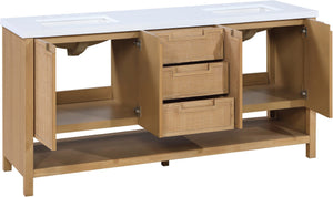 Meridian Furniture Soren Solid Wood Bathroom Vanity with Cane Drawer Fronts and Stone Top for Modern Bathrooms Natural 72 inches 690Natural-72