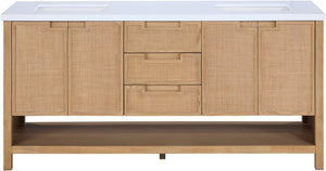 Meridian Furniture Soren Solid Wood Bathroom Vanity with Cane Drawer Fronts and Stone Top for Modern Bathrooms Natural 72 inches 690Natural-72