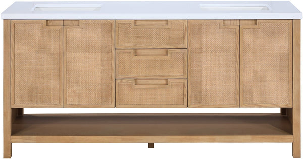Meridian Furniture Soren Solid Wood Bathroom Vanity with Cane Drawer Fronts and Stone Top for Modern Bathrooms Natural 72 inches 690Natural-72