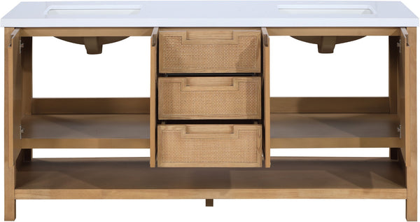 Meridian Furniture Soren Solid Wood Bathroom Vanity with Cane Drawer Fronts and Stone Top for Modern Bathrooms Natural 72 inches 690Natural-72