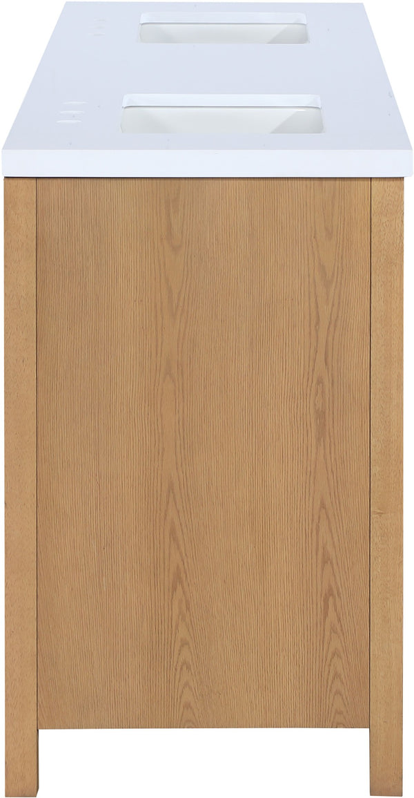 Meridian Furniture Soren Solid Wood Bathroom Vanity with Cane Drawer Fronts and Stone Top for Modern Bathrooms Natural 72 inches 690Natural-72