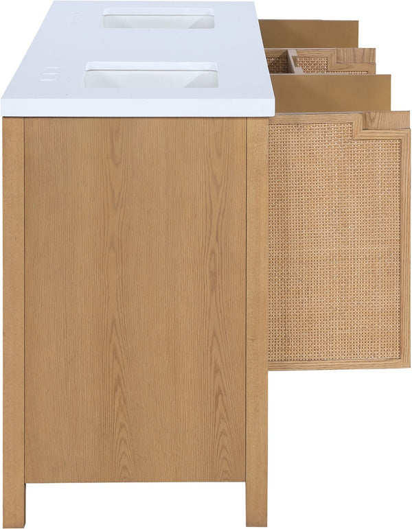 Meridian Furniture Soren Solid Wood Bathroom Vanity with Cane Drawer Fronts and Stone Top for Modern Bathrooms Natural 72 inches 690Natural-72