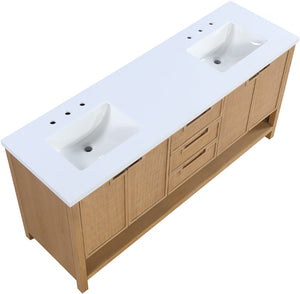 Meridian Furniture Soren Solid Wood Bathroom Vanity with Cane Drawer Fronts and Stone Top for Modern Bathrooms Natural 72 inches 690Natural-72