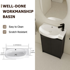 English Elm 23" Freestanding Bathroom Vanity with Ceramic Vessel Sink, Soft-Close Doors, Adjustable Shelf Storage Black Chestnut W999P206107