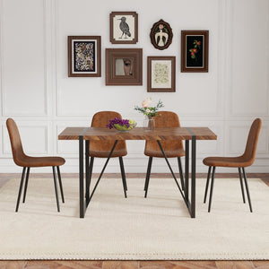 English Elm Table Retro Dining Set: Stylish Rectangular Table With Fishbone Top & 4 Cozy Tech-Fabric Chairs W1151S04073-GIGA
