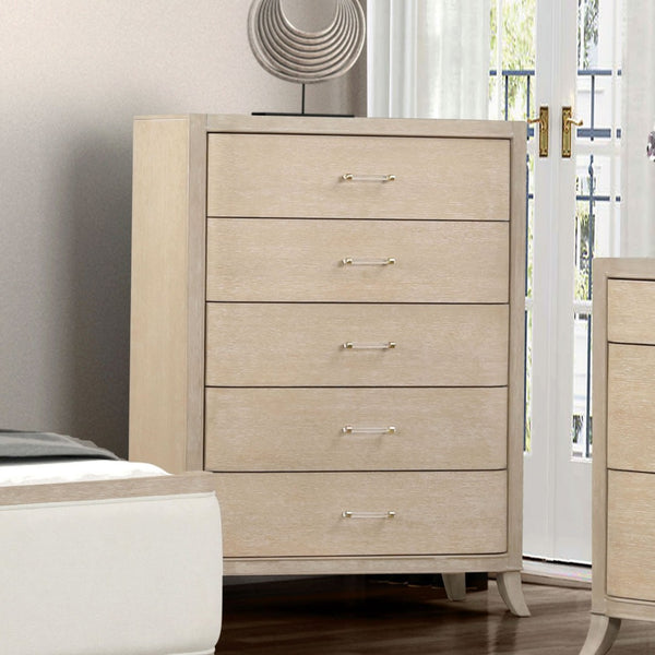 English Elm Transitional Oak Veneer Chest Dovetail Drawers Acrylic Hardware Felt Lined Bedroom B2741P370417