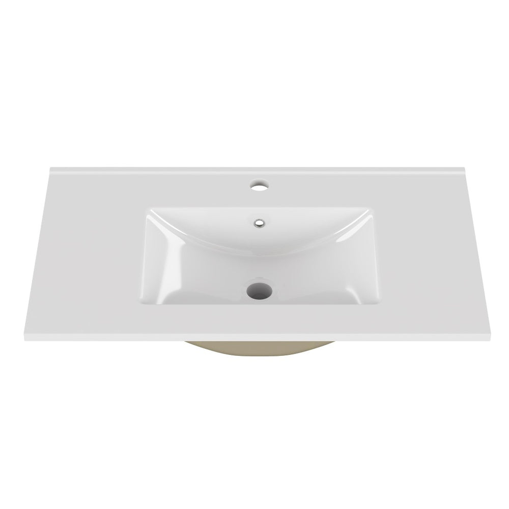 English Elm 30-inch White Ceramic Drop-in Sink for Minimalist Bathrooms with Pre-drilled Faucet W3151P360951