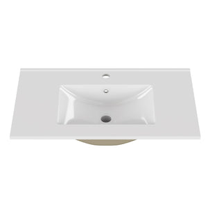 English Elm 30-inch White Ceramic Drop-in Sink for Minimalist Bathrooms with Pre-drilled Faucet W3151P360951