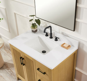 English Elm 36 Inch Solid Wood Bathroom Vanity with Built-in Power Station and Soft-close Drawers W2316P380508