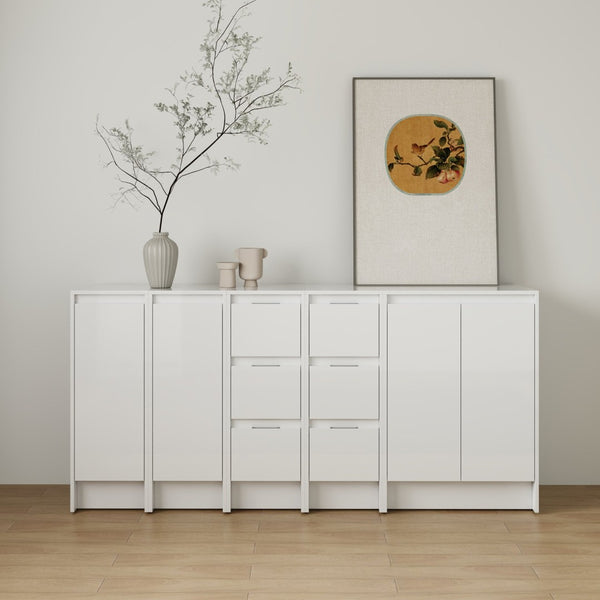English Elm 72" Modular Freestanding Cabinet Glossy White Plywood Soft Close Bathroom Storage W999S00522