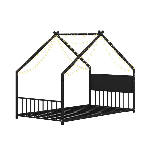 English Elm Twin House Bed Frame with Led Lights Iron Slats Low Profile Kids Bedroom W1820P234194