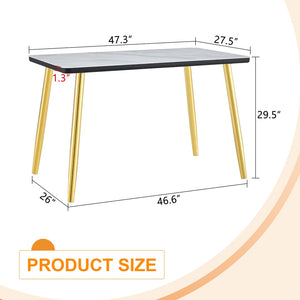 English Elm Modern Marble Look Glass Top Dining Table with Gold Tapered Legs Seats Six W1151S04619