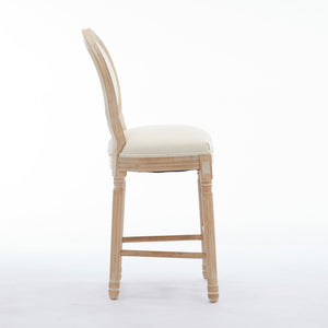 English Elm Solid Wood Bar Stools Set Of 2 - Rustic French Country Design With Upholstered Seating For Comfort W1622P221395-GIGA