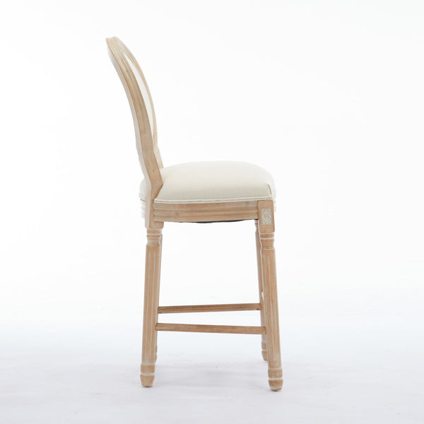 English Elm Solid Wood Bar Stools Set Of 2 - Rustic French Country Design With Upholstered Seating For Comfort W1622P221395-GIGA