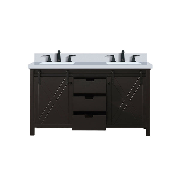 English Elm Brown Double Bath Vanity With Cultured Marble Top & Faucet Set – Stylish Storage Solution For Your Home B2731P260138