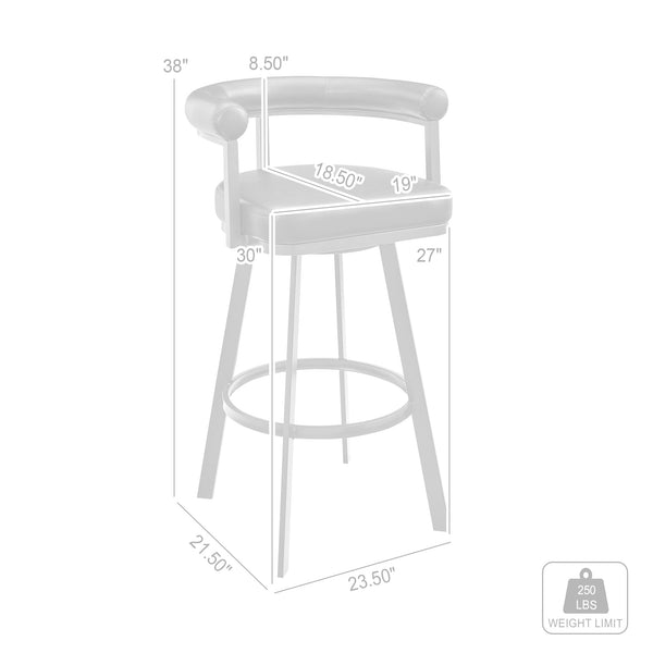 English Elm Pryden 30" Swivel Bar Stool Brushed Stainless & Black Faux Leather — 360° Swivel, Easy-Clean Comfort B2736P354321