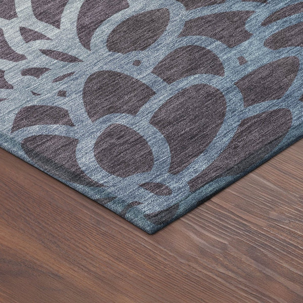 HomeRoots 8' Round Botanical Leaves Rug in Plum & Blue - Stylish, Washable, Durable for Indoor & Outdoor Use 691000
