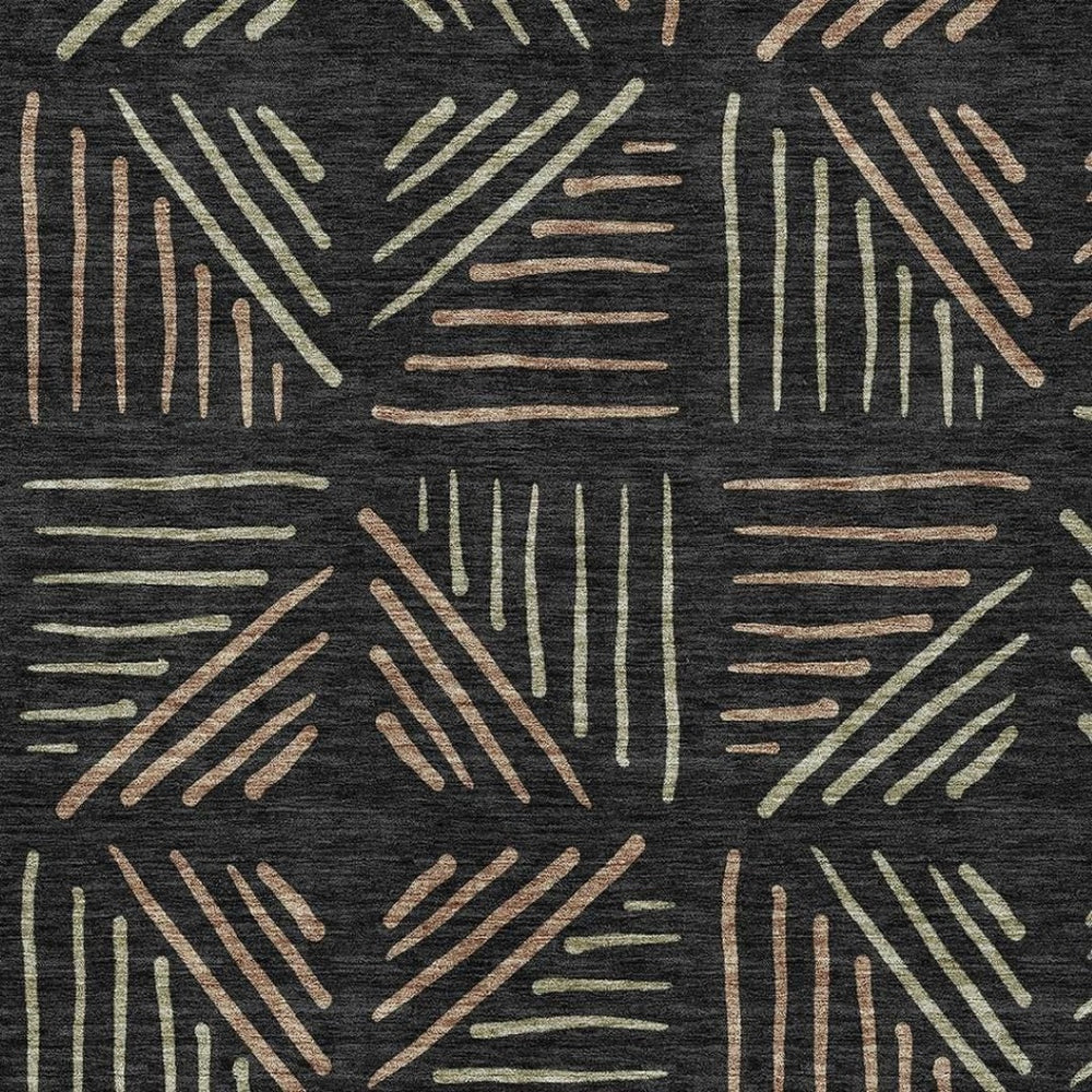 HomeRoots 5' Black and Copper Geometric Washable Area Rug - Stylish, Durable Indoor/Outdoor Décor Solution 691005