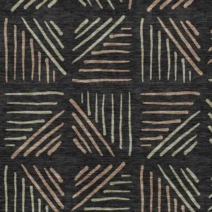 HomeRoots 5' Black and Copper Geometric Washable Area Rug - Stylish, Durable Indoor/Outdoor Décor Solution 691005