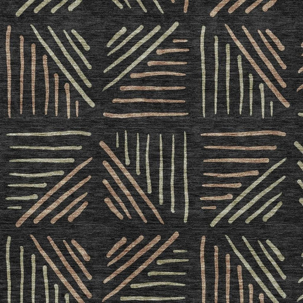 HomeRoots 5' Black and Copper Geometric Washable Area Rug - Stylish, Durable Indoor/Outdoor Décor Solution 691005